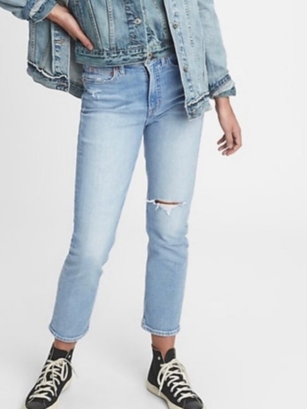 2/$30 GAP Cigarette Hi Rise Light Blue Distressed Jeans Size 32/14R #2414 - Picture 1 of 7